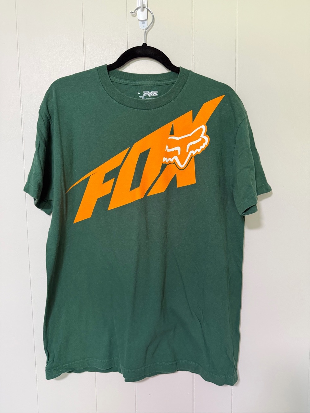 Fox Short-Sleeve Crew Tee in Forest Green with Orange Logo